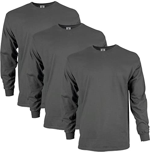 Gildan Herr Ultra Cotton Långärmad T-shirt (förpackning med 2), Träkol (3-pack), XXL