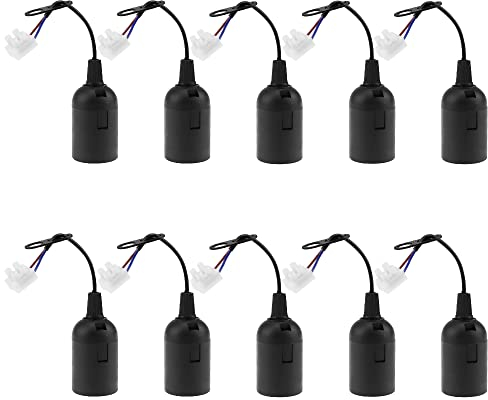 10 Stück E27 Ersatzfassung 4A 250V Lampenfassung mit Kabel (max.60W) Schwarze Renovierfassung Baustellenfassung
