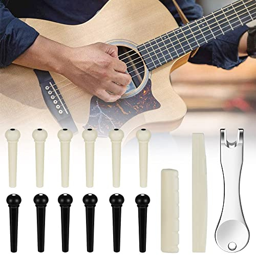 skytowards 15 PCS Puente de Guitarra Pines Guitarra Acustica Pasadores de Plástico de Guitarra Puente Pins Accesorios de Piezas Guitarra Tuerca Metal para Quitar Partes de Instrumentos de Guitarra