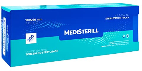 200 sacchetti autosigillanti per sterilizzazione dentale in PVC, sacchetti autoclavi, per strumenti di pulizia (90X260)