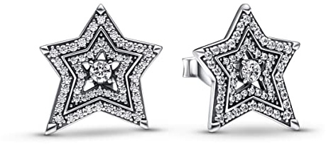 Pandora Himmlisch Funkelnde Asymmetrische Sterne Ohrringe aus Sterling-Silber mit Cubic Zirkonia verziert, aus der Pandora Moments Collection, 292415C01