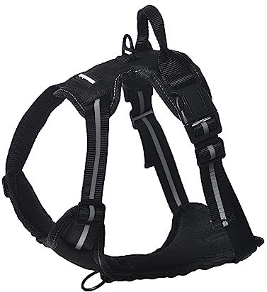 Amazon Basics Anti-Zieh-Hundegeschirr, verstellbar, weich gepolstert, mit reflektierenden Streifen, Groß, Schwarz