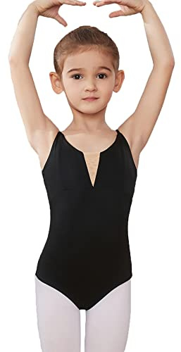 HIPPOSEUS Baletttröja för flickor, dans, V-ringad, gymnastikbyxor, camisole, baletttröja, Y06-1, svart, 10-11 años(135-145cm)