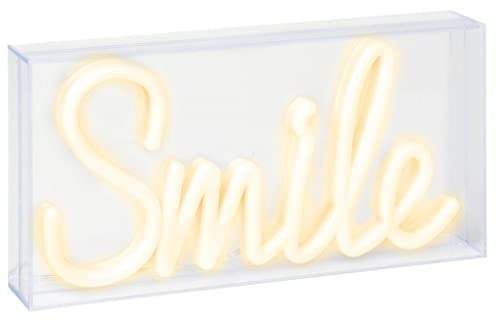 moses. Smile LED-Neonschild, warmleuchtende LED-Lampe mit dekorativem Neon-Schriftzug, USB-betriebene Tisch-Dekoration mit stabilem Ständer und praktischer Timer-Funktion