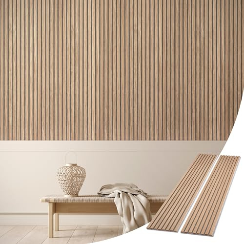 WVH Slatpanel Oak Gray Felt– Acoustic 3D Textured Wood Panels for Walls & Ceilings | Decorative Panels for Homes, Offices & Studios | 2 x-94.49” x 12.6” | Real wood veneer, MDF, Felt