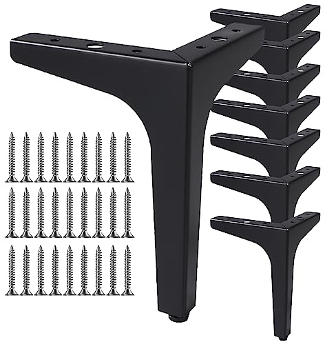 LOLYSIC 8Pcs Black Furniture Legs, 17cm 6.7 Metal Sofa Legs | Heavy Duty Furniture Feet, Triangle DIY Replacement Legs for Furniture Cabinet Coffee Table TV Stands