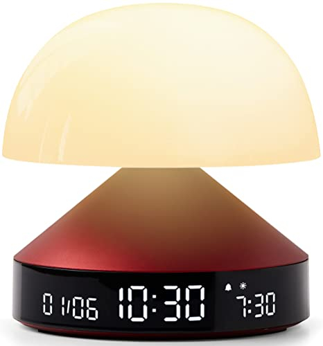 Lexon MINA Sunrise Reveil matin lumineux, simulateur d'aube et crépuscule, 5 sons naturels, lampe de chevet LED veilleuse et luminothérapie - Rouge Sombre