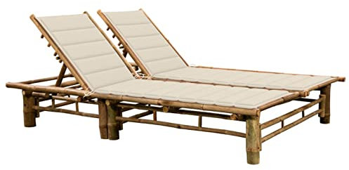 LAPOOH 2-Personen-Sonnenliege mit Auflagen, Gartenliege, Liegestuhl, Sonnenstuhl, Sonneninsel Outdoor, Liegen, Gartenmöbel, Bäderliege, Relaxliege, Terrasse, Bambus -at