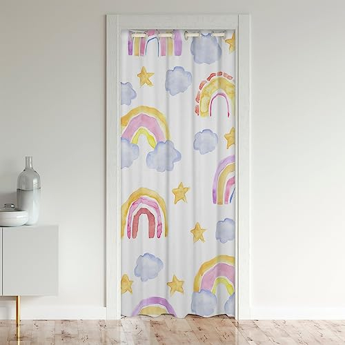 Regenbogen Türvorhang 86x203cm Aquarell Vorhang für Innentür Raumteiler für Schlafzimmer Wohnzimmer Wolkes und Sterne Raumteiler Vorhänge Gardinen Bunt Streifens Raumteiler Vorhänge Gardinen