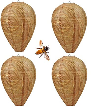 GWHOLE Wasp Nest Decoy,4 Pack Wasp Trap Fake Nest Yellow Jackets Bee Repellent Deterrent for Garden Outdoor Hanging