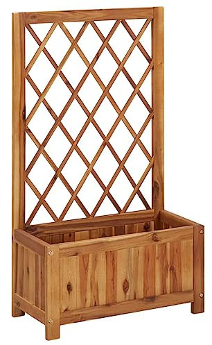 Macetero grande exterior para balcón, jardinera elevada con enrejado, madera maciza de acacia, solución ideal para jardinería que ahorra espacio y plantas sanas