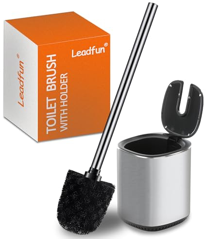 Leadfun Klobürste, WC Bürste mit Edelstahlstiel, Stehen Toilettenbürste Set, Automatisches Schließen Haltersatz (Silber)