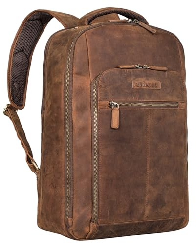 STILORD Gustav Leder-Rucksack mit Laptop-Fach 15-16 Zoll für Damen u. Herren mit vielen Fächern ideal für Büro Uni Arbeit oder Freizeit Reise Rucksack groß Echtleder Farbe:Avani - braun