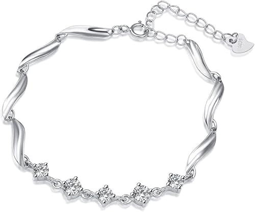 LAVAMI Manschettenarmreif, Damen-Armband aus 925er-Sterlingsilber, Elegante Wellenarmbänder mit Mosaik-Kristall, Freundschaftsarmband, Schmuck aus Sterlingsilber