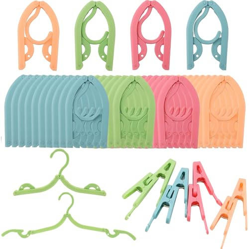 MOUYAT 40 PCS Foldable Clothes Hanger, Travel Hangers for clothes, Camping Clothes Hangers with Clothes Pegs, Foldable Plastic Coat Hangers for Home, Travel, Camping