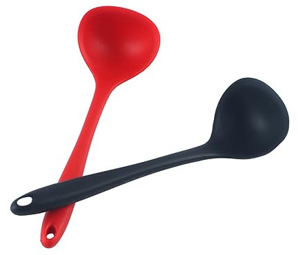 HEMOTON Cucchiaio da Minestra in Silicone Antiaderente Manico lungo Cucchiaio da Cucina Mestolo per Servire Cibo Utensile e Ristorante Nero