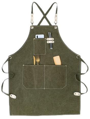 Grembiule Per Attrezzi Grembiule da lavoro unisex moda for uomo tela grembiule nero Bib regolabile cottura cucina grembiuli da cucina for donna con tasche utensili Lavoro Uomo ( Color : Green-A , Size