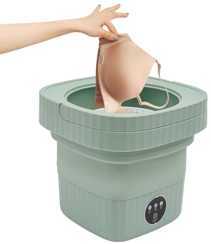 Faltbare Tragbare Waschmaschine Wird,40W,6L,Vollautomatische Waschfunktion,Blaulichtbestrahlung Bakterienentfernungsrate 99,9%,FüR Socken, Babykleidung, HandtüCher, Handschuhe (Grün)