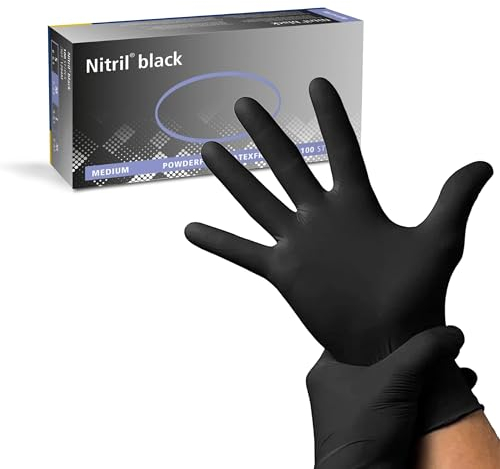 SUPERGUARD GB Disposable Nitrile Gloves Black – Powder Free, Latex Free, Barber, Tattoo, Food Prep, Cooking, Salon, Kitchen, Cleaning – Nitrile Gloves for Food Service (Pack of 100)