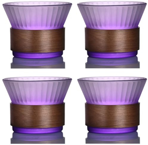 OyaYung Latte macchiato-glas set borosilikatglas kaffekoppar diskmaskinssäkert glas set om 4 stycken 220 ml kaffeglas teglas med skållskydd bamburing för cappuccino te is mjölk (lila)