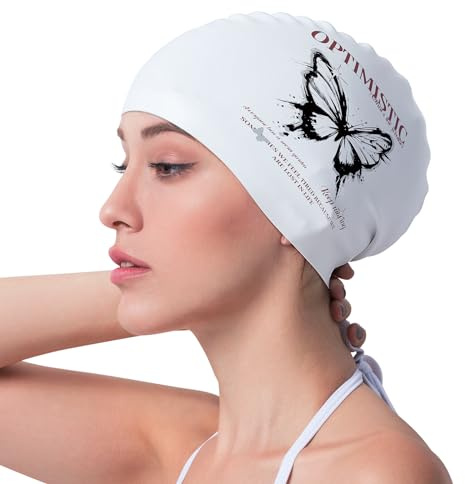 COPOZZ Women‘s Swim Cap for All Hair - Large, Comfortable Silicone Swimming Cap, Waterproof Design for Long, Short, Thick & Curly Hair | Secure & Comfortable Fit (Butterfly-12yrs+)