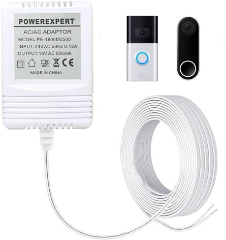 18V 500MA Nest Video Doorbell Power Transformer Adapter uk for Ring,Nest Hello,Google,SimpliSafe,Ezviz,Eufy,Wyze,Arlo Video Doorbell AC Power Adapter Cable