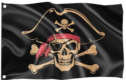Piratflagga/60 x 40 cm/23,6 x 15,7 tum/väderbeständig med öglor/utomhus och inomhus/flagga för flaggstång/100 % polyester (dödskalle 1 (storlek S))
