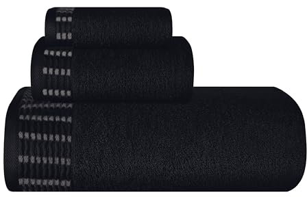 MALLONI HOME Ultra Soft 3er-Pack Baumwoll-Handtuch-Set, enthält a übergroße Badetücher 70 x 140 cm, a Handtücher 40 x 60 cm und a Waschbetten 30 x 30 cm, Schwarz