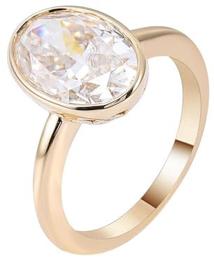 Epinki Echte Goldschmuck, 18K 750 Gold Ringe, Solitär Antragsring mit Oval 3ct Moissanit, Gelbgold Au750 Eheringe Verlobungsring Gr.52 (16.6)