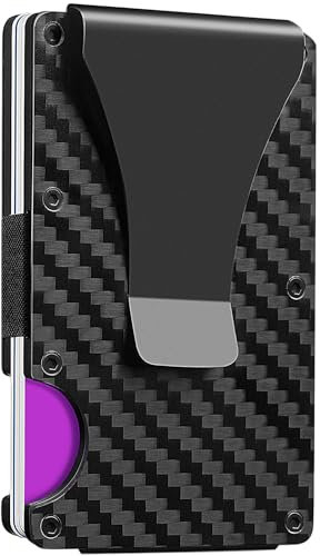 T-carbon RFID-Schutz Geldbörse,Kartenetui Herren aus Kohlefaser und Metall mit Geldklammer und Gummiband,RFID Geldbeutel Herren,Slim Wallet for Men