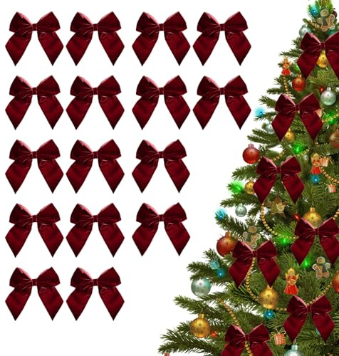 Schleifen Weihnachtsbaum Deko 12x14cm 16 Stück Weihnachtsdeko Rote Samt Schleife Weihnachten Samtschleifen Weihnachtsbaumschmuck Schleifen Weihnachtsschleifen Baumschmuck Weihnachten Schleife (B, Rot)