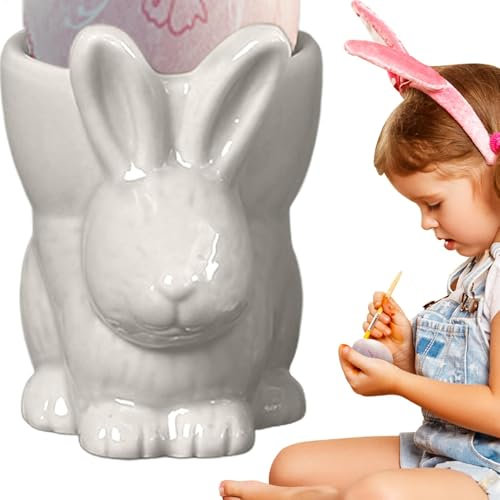 Coquetier en forme de lapin, coquetier en céramique en forme de lapin de Pâques, coquetier vintage pour fêtes de printemps, décorations d'intérieur de Pâques, coquetier unique pour les fêtes de