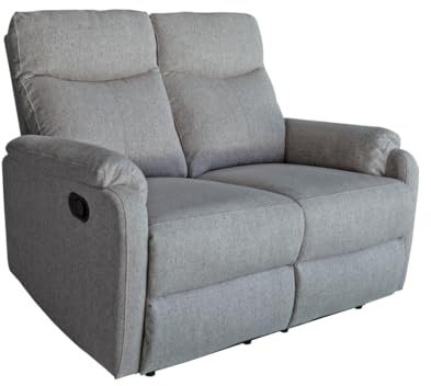 SWEET SOFA® Sofá Relax Zar de 2 Plazas - Sofá Reclinable Manual con Sistema de Palanca y Reposapiés, Tapizado en Tela Gris Claro, Estructura de Madera y Metal, Medidas 126x95x101 cm, Fácil Montaje