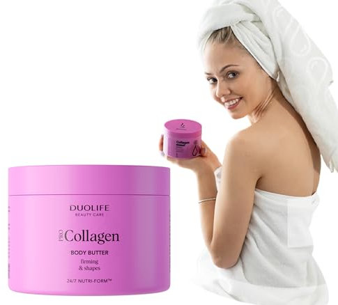 Collagen Body Butter 200 ml Duolife, Burro Corporale Rassodante - Miglioramento Idratazione ed Elasticità della Pelle - 5 Acido Ialuronico e 8 Estratti di Piante