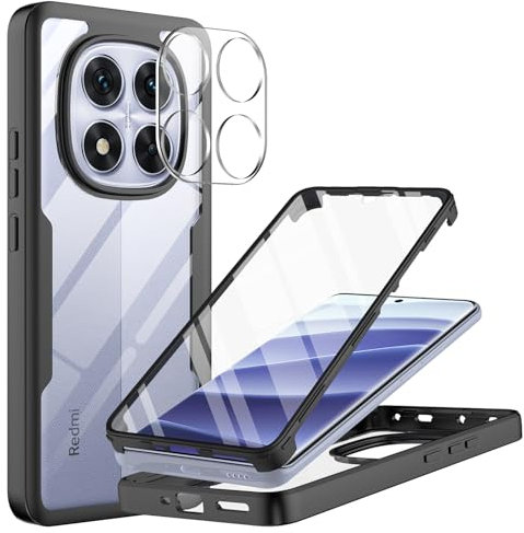 MQERYBV Funda para Xiaomi Redmi Note 14 Pro 5G / Note 14 Pro Plus 5G, 360 Grados Fullbody Cámara Antigolpes con Protector de Pantalla Completa Carcasa Case - Negro