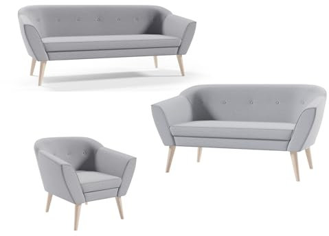 Sofello Couchgarnitur Diana Wohnzimmerset 3+2+1 Sitzer Samt Hohe Holzfüße Buche (sawana 21)
