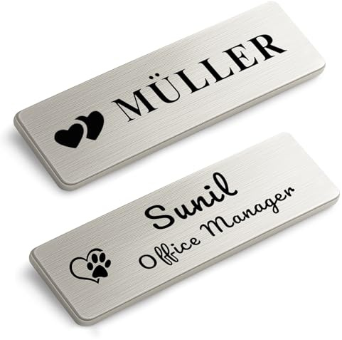 XMHome 2 Edelstahl Türschild selbstklebend personalisiertes Namensschild mit Lasergravur wetterfest für Haustür, Briefkasten, Klingel Made in Germany 60 * 15mm 2 Stück