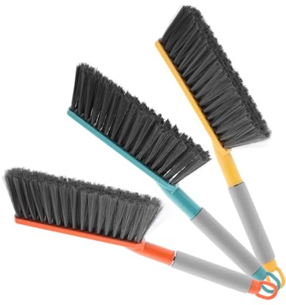 SMASOLO 3 Piezas Cepillo de Mano para Limpieza de Alfombras y Camas con Cerdas Suaves de PP Mango para Polvo Esquinas Difíciles Colores Verde Amarillo y Naranja Herramienta Versátil para