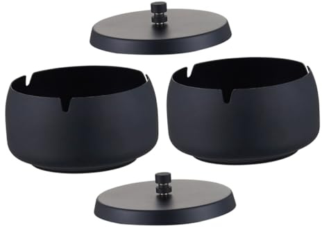 MAGICLULU Cenicero de Exterior 2 Piezas de Acero Inoxidable, con Tapa | Negro, Diseño Moderno Portátil, Resistente al Viento y Fácil de Limpiar, 8, 8x8, 8x7cm