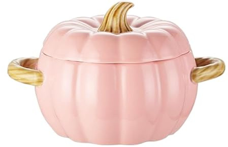 Cuenco de sopa con asa, olla de calabaza, olla de calabaza, olla de inducción de cerámica, para servir cuencos para hornear, olla en forma de calabaza, recipiente con tapa, decoración de Halloween