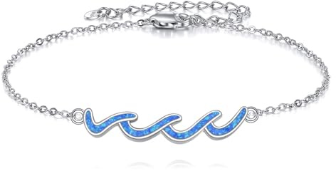 YFN Pulsera de ondas de plata de ley 925 de 7+2 pulgadas, inspiradora océano, regalo para novia o hermana