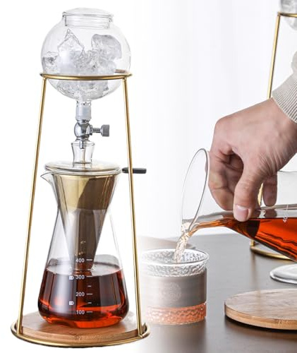 Cafetera De Café Frío De 400Ml Para Preparar Café O Té Helado, De Acero Inoxidable Y Vidrio De Borosilicato, Con Tecnología Goteo Lento, Para Uso Doméstico, En Cafeterías O Negocios(Gold)