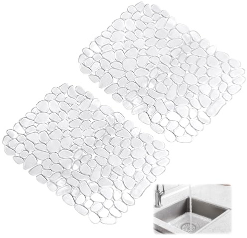 2 Pieces Sink Protector Mats for Ceramic Sink,30 x 40 cm Sink Protector Pad,Non-Slip Flexible Kitchen Sink Mat,Cuttable Sink Mats,Draining Board Pad for Dishes, Glasswar and Vegetables