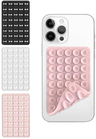HUVZOR 3 pack ventosa telefono,ventose in silicone,ventosa per telefono ventosa per telefono doppia faccia,antiscivolo,per selfie e video,hands-free,durevole e facile da usare(Nero/Rosa/Trasparente)