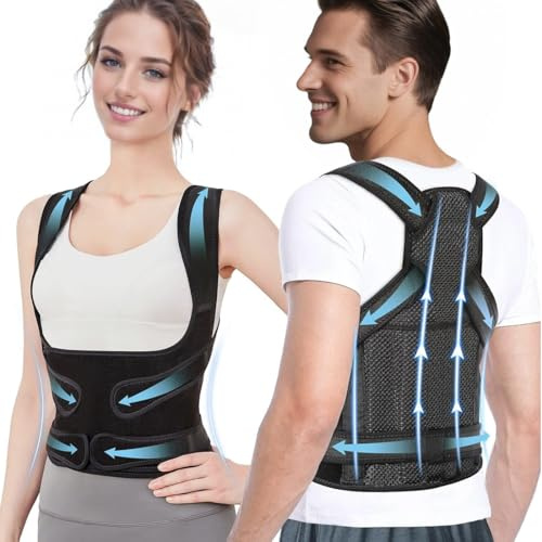 Correttore Posturale Uomo Donna con 8 Magneti e Fascia Lombare Regolabile, Tutore Schiena Dritta per Correzione Scoliosi e Gobba, Supporto Posturale per Spalle e Schiena, Taglia L 95-105cm, Nero