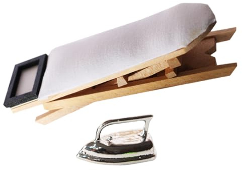 Hohopeti Mini Mesa de Planchar y Plancha en Miniatura para Casas de Muñecas, 2 Piezas, Decoración Creativa en Plata, Modelo Detallado para Juegos y Exhibición, Accesorio Seguro