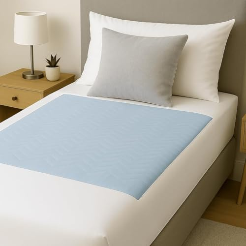 2 x Easy Care Solutions | Washable Bed Pad Protector | without Tucks/Flaps | 85 cm x 90 cm | 3 litres Absorbency | Reusable Blue Bed Pads