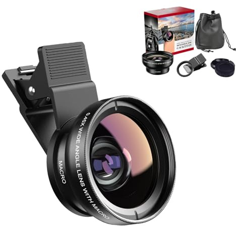2 in 1 Macro Lens for iphone, Clip-on Mobile phone lens,0.45X wide-angle,12.5X Macro,Zoom 20mm,Phone Camera Lens kit for iphone and Compatible with Most Smartphones