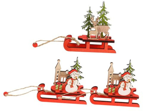 CLMJHG FCXDMY 3pcs Christmas Tree Ornament Wooden Miniature Sled Pendant Sleigh Wall Decor Holiday Party Layout Ornament Wooden Sleigh for Home and Garden
