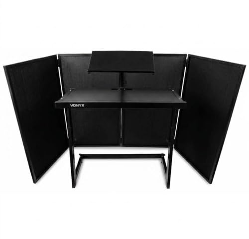 Vonyx DB10 Mobiler DJ-Tisch mit DB2B Faltbarem DJ-Screen – Stabiles Aluminium-Gestell, Lycra-Bespannung, höhenverstellbar, klappbar, für mobile DJs und Events – Schwarz
